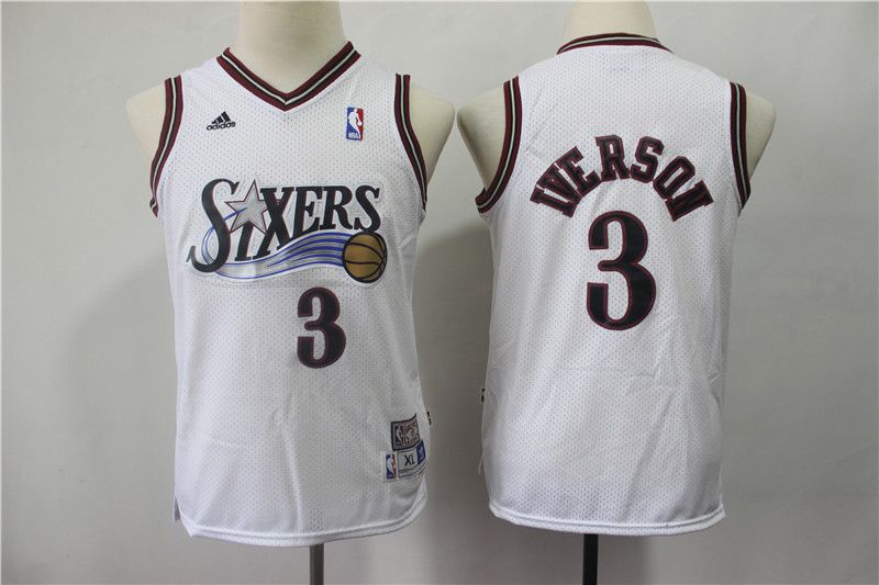 Youth Philadelphia 76ers #3 Iverson White Adidas NBA Jerseys1->youth nba jersey->Youth Jersey